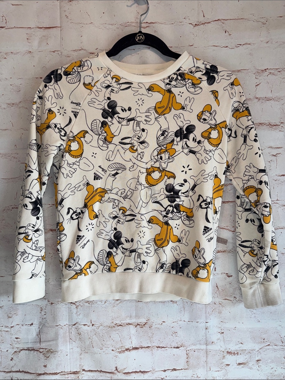 Adidas Disney Cream Crewneck Sweater Black Yellow Accents S Read Mickey Mouse